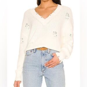 525 | Distressed Shaker V-Neck Sweater - Cozy Chic - Edgy - 100% Cotton - NWT